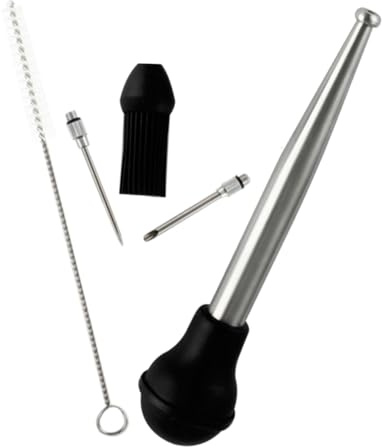 CONGARTENO Iniettori per Marinatura Silicone Acciaio Inossidabile per Utensile per Barbecue con Pennello Pulizia e Tubo per Olio Accessorio Cucina per Carne e