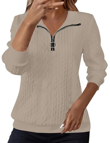 Women's Jumpers for Women UK Jumpers for Women UK Sweatshirts Lapel Half Zip Pullover Knit Cable Ladies Sweatshirt Long Sleeve Tops Fall Winter Sweaters Warm Hoodies Outfit Clothing Khaki S