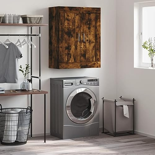 Armadietto da parete in legno con 3 scomparti e 2 ante, 69,5 x 34 x 90 cm, robusto pensile per lo spazio di archiviazione, eleganti maniglie in lega di zinco