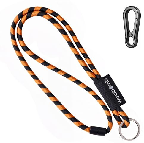 webbomb Tubular Lanyard nyckelband – rund mjuk lång med karbinhake säkerhetslås och nyckelring som nyckelring nyckelring nyckelring för id-ID mobiltelefon nyckel, Orange/svart + karbinhake, L