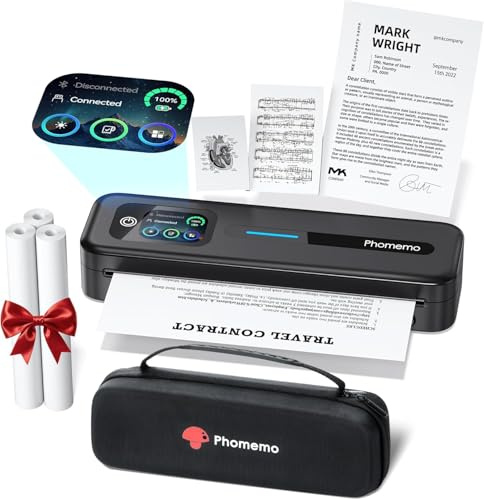 Phomemo M832D Portable Printer with Touchscreen for Travel with a Carry Case and 3 Rolls of Thermal Paper, Wireless Thermal Printer Inkless Bluetooth, Compatible with iOS, Android, PC