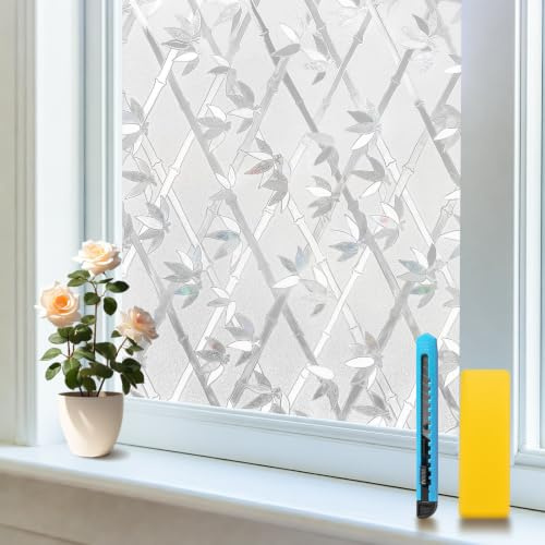 Niviy Vinilos para Cristales 75x120cm Lámina Privacidad Ventana | Bambú Efecto Esmerilado Sin Pegamento, Decorativo con Protección UV para Baño Dormitorio Oficina