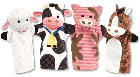 Melissa & Doug Farm Friends Hand Puppets (Set of 4) - Cow, Horse, Sheep, and Pig Soft Puppets for Kids and Toddlers Ages 2+