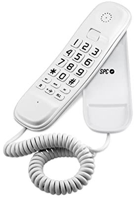 SPC Original Lite – Teléfono Fijo sobremesa o Pared, Compacto y fácil de Usar, 2 memorias directas, 3 Niveles de Volumen, señal Luminosa, función rellamada - Blanco