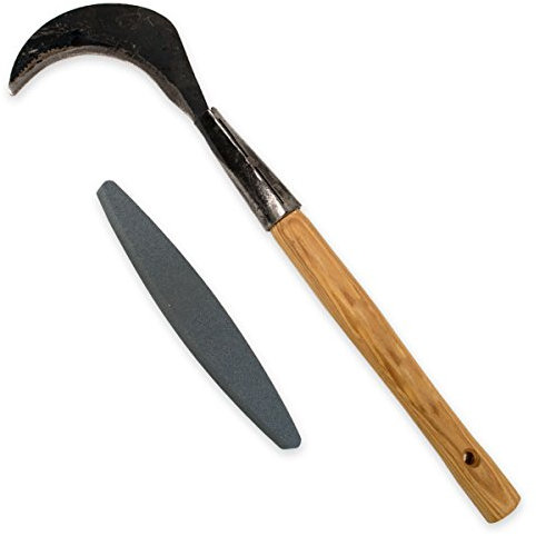 4betterdays.com NATURlich leben! Gartensichel/Sichel inkl. gratis Schleifstein mit Eschenholzstiel - Stiellänge: 40 cm, Gewicht: 900 g - Handgeschmiedet in Deutschland