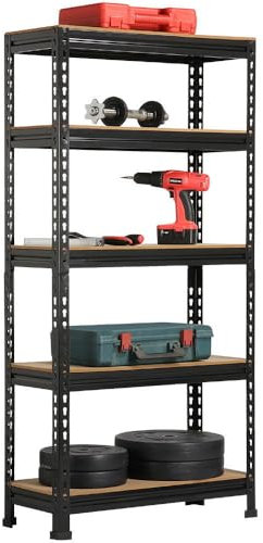 Yaheetech Estantería Metálica Galvanizada 150x70x30cm Estanterias Almacenaje de 5 Niveles Estante Industrial de Almacenamiento para Trastero Garaje Taller Carga de 750 kg sin Tornillos Negro