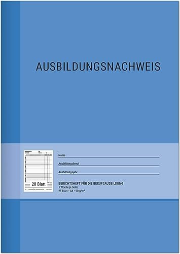 NBECOM Berichtsheft Ausbildung/Ausbildungsnachweisheft täglich/wöchentlich - DIN A4, 28 Blatt, 1 Woche je Seite, Montag bis Sonntag … (1)
