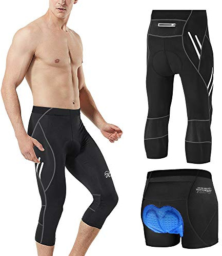 MEETWEE Herren 3/4 Radhose Fahrradhose, Kompression Radlerhose Leggings Radsport Hose für Männer Elastische Atmungsaktive 3D Schwamm Sitzpolster (Schwarz, XXXL)