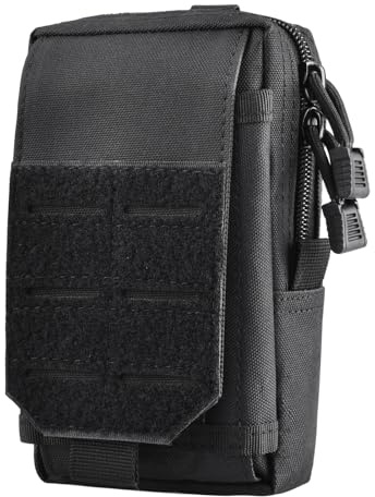 Azarxis Pochette Tactique Sacoche Ceinture Poche Molle Téléphone Portable Gadget EDC pour Randonnée Sport Plein-Air (01 Noir)