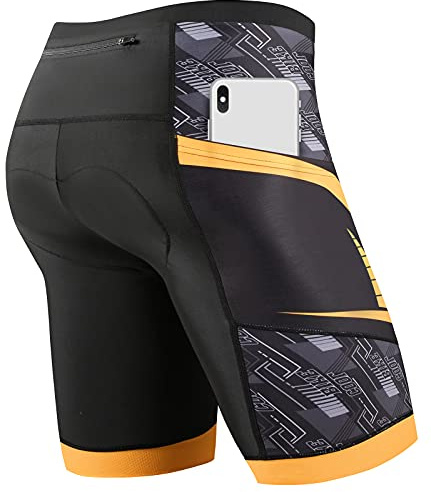 Cycorld Radlerhose Herren mit Sitzpolster 4D, Radhose Herren Fahrradhose Atmungsaktiv Elastische und Schnelltrocknend Bike Hose (Orange, XL)