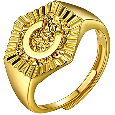 U7 Womens Rings Gold Letter Signet Open Ring C Initial Name Gifts For Her