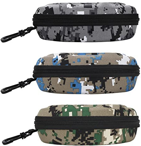 molshine 3 Pezzi Custodia Rigida per Occhiali da Sole per Esterni,Custodia per Occhiali Portatile，Custodia per Occhiali con Cerniera con Gancio per Donna Uomo Sport (Grigio & Blu & Verde)