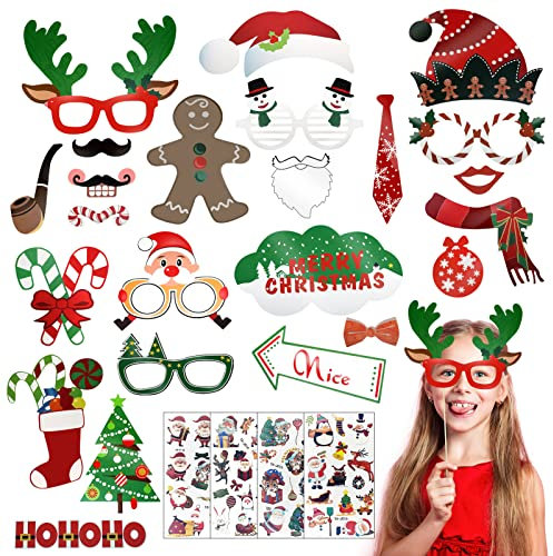 Kiiwah 24 Stück Weihnachten Fotorequisiten Photo Booth Foto Requisiten Fotoaccessoires für Weihnachten Thema Neujahr Party Fotografie Dekoration