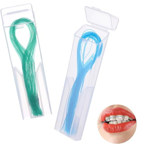 Amabro 100 Stück Zahnseide-Einfädler, multifunktionale mit 2 Boxen Tiefreiniger Zahnseide Einfädler für Zahnspangen Brücken und Implantate