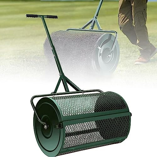 Esparcidor de abono para césped y jardín de 24, esparcidor de abono para fertilizantes | Duradero y liviano | Esparcidor de rodillos de turba y musgo, Green-Separate32x60cm