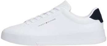 Tommy Hilfiger TH Court Leather gra Sneaker Uomo, Bianco/Cielo Deserto, 44 EU