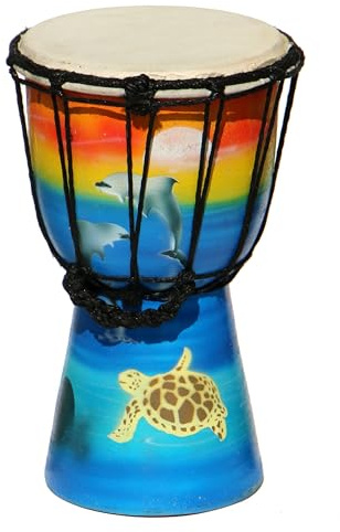 Wogeka - 20 cm Djembe - Bongo mit Airbrush-Bemalung Delfin Schildkröte als Geschenk-Idee Afrika Style Drum Trommel 02