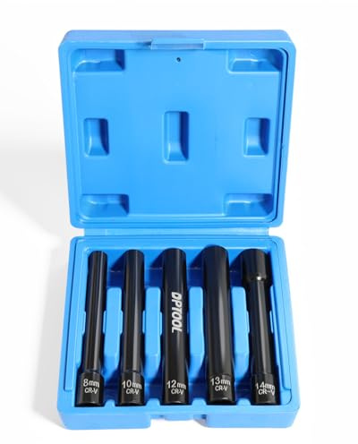 DPTOOL 5pcs 3/8'' Drive 12 Point Metric Extra Deep Impact Socket Set - 8mm, 10mm, 12mm, 13mm, 14mm - Compatible with Mercedes Benz BMW