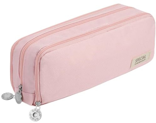 OFFCUP Astuccio Grande con 3 Scomparti, Portapenne Cancelleria Astucci Matite Trucco Borsa per Scuola Ufficio Bambina Ragazzi Studenti (Rosa)
