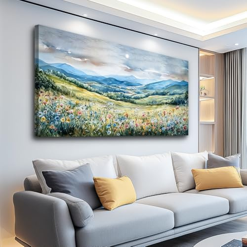 PHAOHUAXM Large Wall Art For Living Room Canvas Wall Decor For Bedroom Field Scenery Watercolour Wall Painting Office Decor Stretched And Framed Pictures Printing Artwork Home Decor Mural 20x40 In