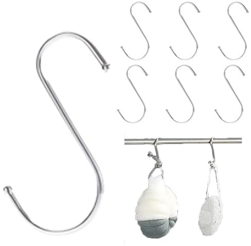muahmuah S-Haken 6 stücke 410 Edelstahl S Haken, Küchenhaken für drinnen und draußen - Funktionale Aufhängehaken, Metallhaken zum Einhängen .100mm Hängende Haken Silber Metall