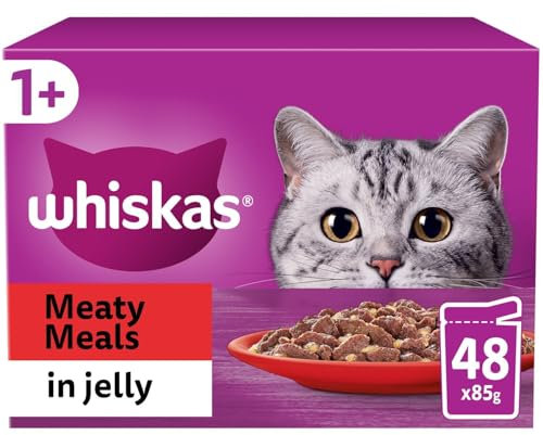 Whiskas 1+ Adult Cat Food Pouches Meaty Meals in Jelly 48 x 85g