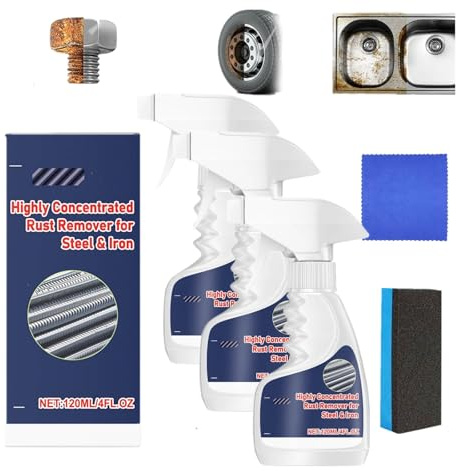 Heavy-Duty Metal Rust Remover, Highly Concentrated Rust Remover for Steel and Iron, Multifunctional RUST removal Spray, RUST remover for Various Metals Rust Inhibitors (3)