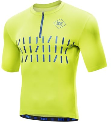 ROCKBROS Men's Cycling Jersey, Short Sleeves Summer Riding Tops Quick Dry Breathable Road Bike MTB Jersey 1/4 Zip Shirt Racing Bike Light Green XXL