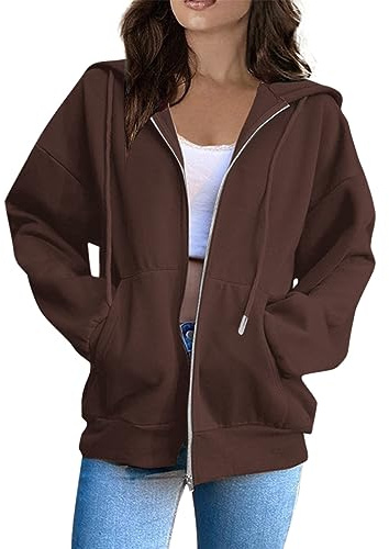 TOFOTL Autunnali Maglioni Invernali Lana Abiti Sexy per La da Donna Eleganti Allattamento Maglione Maglia Manica Lunga Cappuccio Pile con Zip Giacca Running Felpa Donna Cotone 06-caffè M
