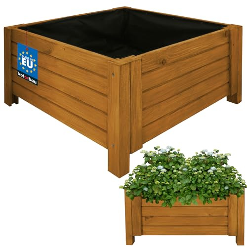 KOTARBAU® Jardineras Exterior - Macetas Exterior - Madera de Pino - 60 x 60 x 30 cm - Roble - Macetero Rectangular - Grande - Macetero con Patas - con Velo Antimaleza - Decorativo