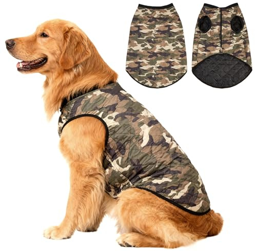 Asmea Hundkappa, vattentät hundjacka med dragkedja, varm vinterkappa för hundar, kamouflage, julkamouflage, vindtäta rockar, för stora hundar, grön, XXXL