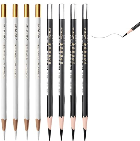 QhgPnt Charcoal Pencils, White Charcoals Pencils for Artists, 6 Pack Sketching Pencil, Professional Drawing Tools, White Pencil for Art