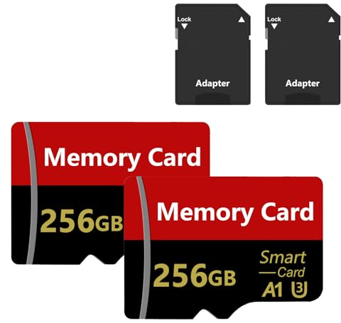 256 GB Scheda di Memoria Set di 2 Carte, UHS-3 Velocità fino Memory Card con Adattatore SD per Telefono, Videocamera, 4K Fotocamera Pro, Tablet
