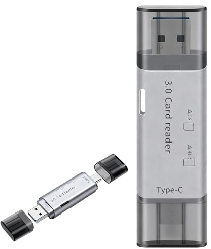 USB C SD-kortläsare, USB C och USB3.0 2-i-1 kortläsare, SD TF 5 Gbps aluminiumadapter för MacBook iPad Pro Air iPhone 17 16 Galaxy S25 S24 Ultra PC Android, 120 MB/s TF-spelare med hög hastighet