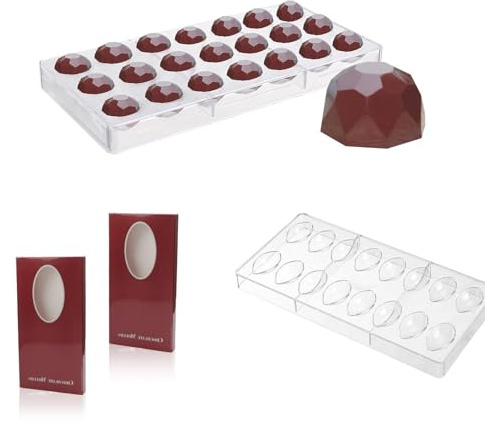txuzong Juego de 2 Moldes de Chocolate Transparentes en 3D – 2 Diseños, Molde de Plástico para Hacer Bombones, Galletas y Postres – Ideal para DIY Dulces y Decoración de Tartas