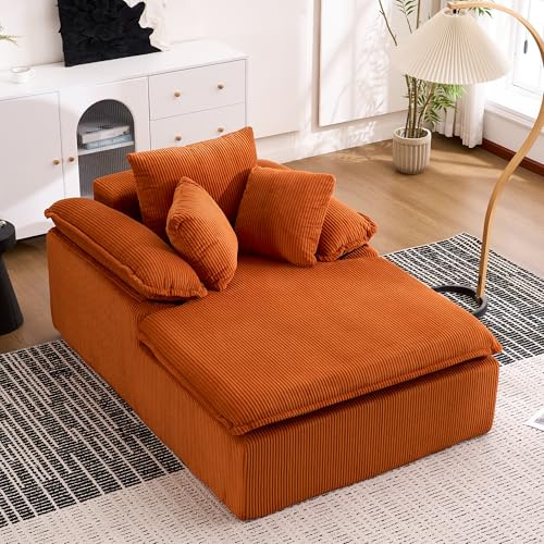 Lazy Bubble soffa – 46 cm hög relaxsoffa utan montering, modern manchestersoffa med mjuka vadderade armstöd, inomhus loungefåtölj för vardagsrum, läshörn och kontor, molndesign (orange manchester)