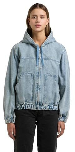khujo Dam moderiktig jeansjacka lätt övergångsjacka kort i bomberjacka-look med huva Gretel XS-XXL, ljusblå, S