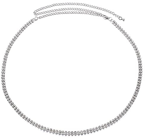 Trimming Shop Women's Metal Chain Charm Belt Diamante Rhinestone Studded Waistband Fastening Stylish Clasp for Fashion Accessories, Casual Formal and Western Outfits