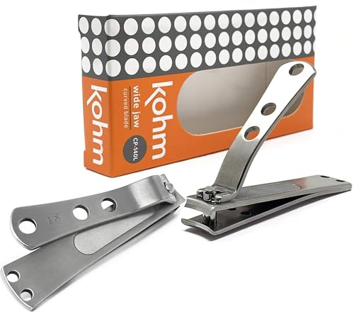 KOHM Curved Nail Clippers with Nail File (in Build) - Heavy Duty Stainless Steel Toe Nail Nippers Tool for Men, Women, Seniors & Adults
