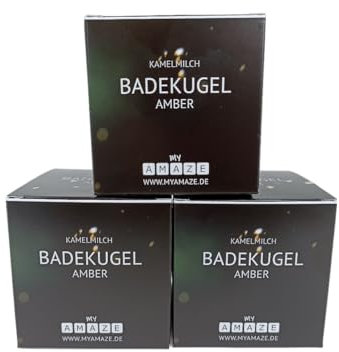 myAMAZE- 3x Premium Kamelmilch Badekugeln Amber (3x180g) - Dreierpack Nährstoffreicher Badegenuss Feuchtigkeitsspendend Regenerativ Luxus Entspannungsbad Duftend Riesen Badekugeln mit Sprudelerlebnis