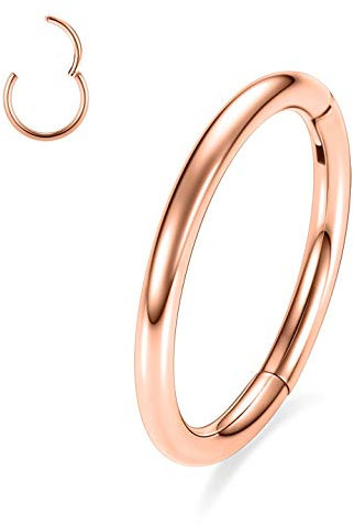 hengkaixuan 20G Nasenringe 316L Chirurgischer Stahl Nahtloses Segment Clicker Hoop Nasenring Septum Tragus Knorpel Helix Daith Conch Hoop Lippenohrringe Piercing Schmuck 9mm Roségold
