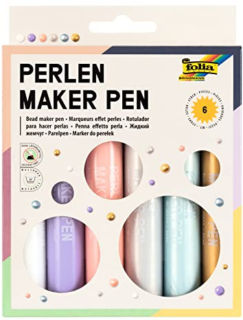 folia 36029 - Perlen Maker Pen, 6 Crayons à Perles de 30 ML pour des Points de Couleur en 3D sur Papier, Textile, Bois, céramique, après séchage, résistant à l'eau et Lavable à 30 degrés