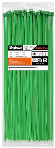 Oksdown 100 Pack Green Plastic Cable Ties 300mm×4.8mm Heavy Duty Nylon Garden Zip Tie Multi Purpose Premium 12 inch/30 cm Tie Wraps