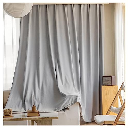 Homxi Blickdichte Gardinen Set 2er Set 2 x 140W x 215H cm,Vorhänge Blickdicht Jugendzimmer Hellgrau Einfarbig Ösenvorhang Gardine