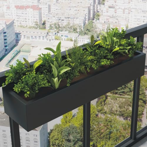 MOFGOE Fioriera con ringhiera in Metallo - Fioriera da Balcone Grande - Scatole rettangolari per ringhiere - Vaso da Fiori sospeso in Ferro battuto,150x20x13cm