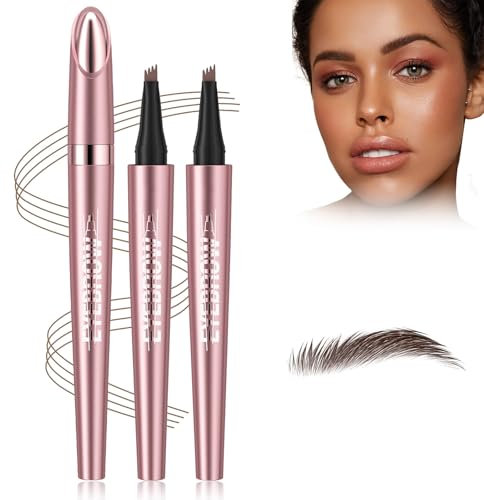 Grgowe 2PC Matita Per Sopracciglia,3D Matita Sopracciglia Con 4 Punte a Forcella,Impermeabile Matita Per Sopracciglia Liquida,Eyebrow Pencil,Lunga Durata e Anti Sudore,Naturale (Dark Curry)