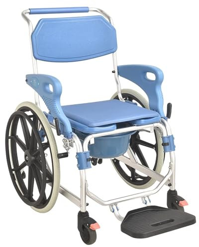 Sedia da toilette comoda, sedia da toilette comoda con ruote per doccia, sedia da toilette comoda da comodino con ruote, sedia a rotelle mobile per il trasporto di servizi igienici per anziani, 3