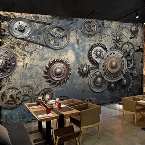 Papier Peint Panoramique Engrenages Rétro Papier Peint Intissé Style Industriel Poster Trompe l'oeil Mural 3D Art Décoration Murale Salon Chambre 300x210 cm 0141a