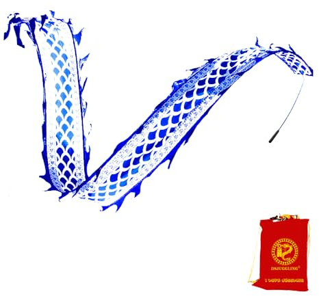 DSJUGGLING 3 Meters (9.8 FT) Blue Celadon Dragon Ribbon Poi with Wand, Outdoor Flinging Fitness Dragon Dance Blue Dragon Ribbon Streamer with Fiberglass Handstick + Travel Bag!