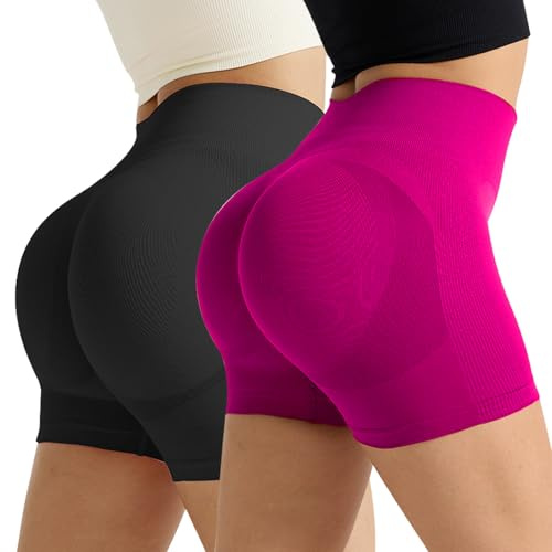 ZXTGBQ 2PCS Pantalones Cortos Deportivos Para Mujer, Pantalon Corto Shorts Deporte, Leggings EláSticos Y Opacos Con Control De Abdomen, Leggins Cortos Push Up Para Yoga Correr Fitness Ciclista Jogging